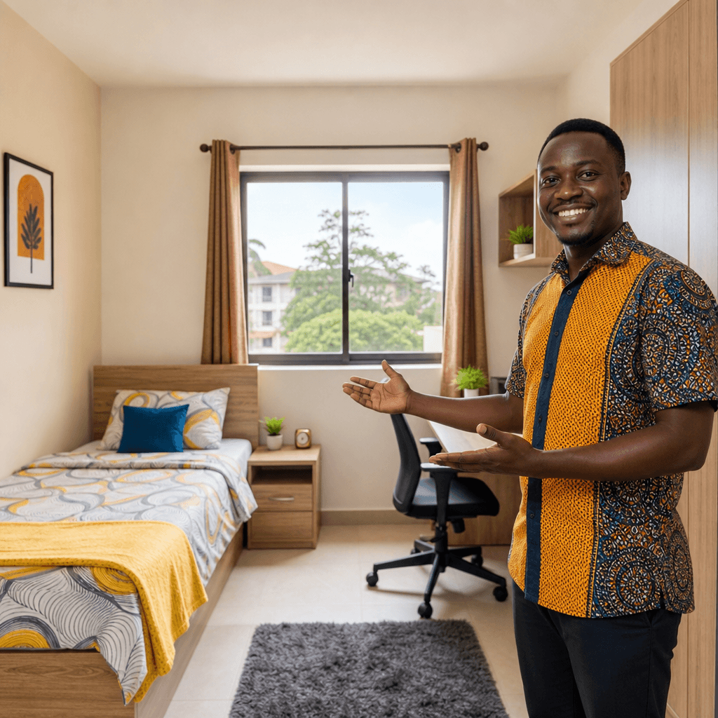 Landlord showing a furnished rental room
